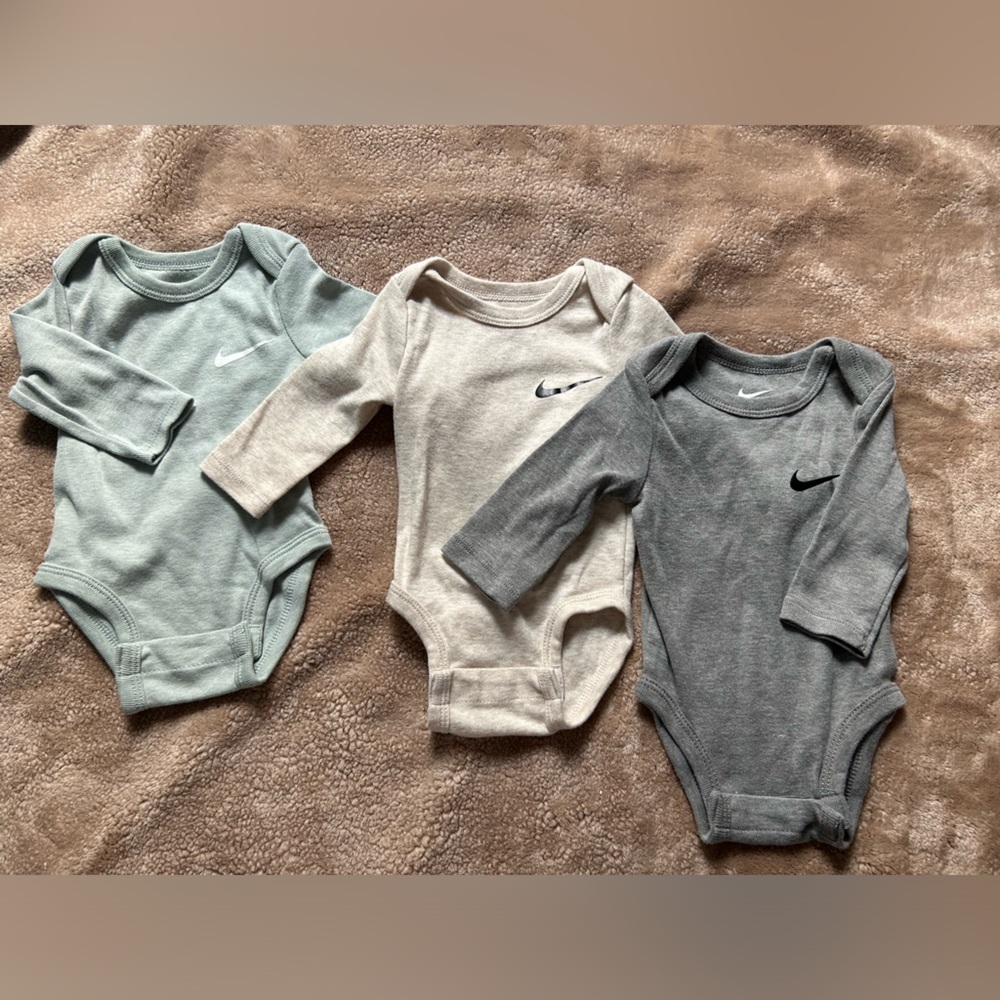 Nike Infant Onesie Trio in Gray, Cream, and Green